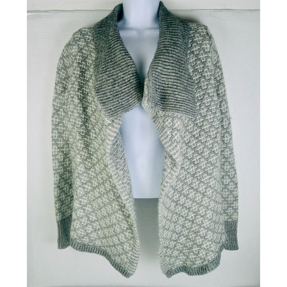 LOFT WOMENS GRAY & WHITE WOOL BLEND LONG SLEEVE CARDIGAN. SIZE M